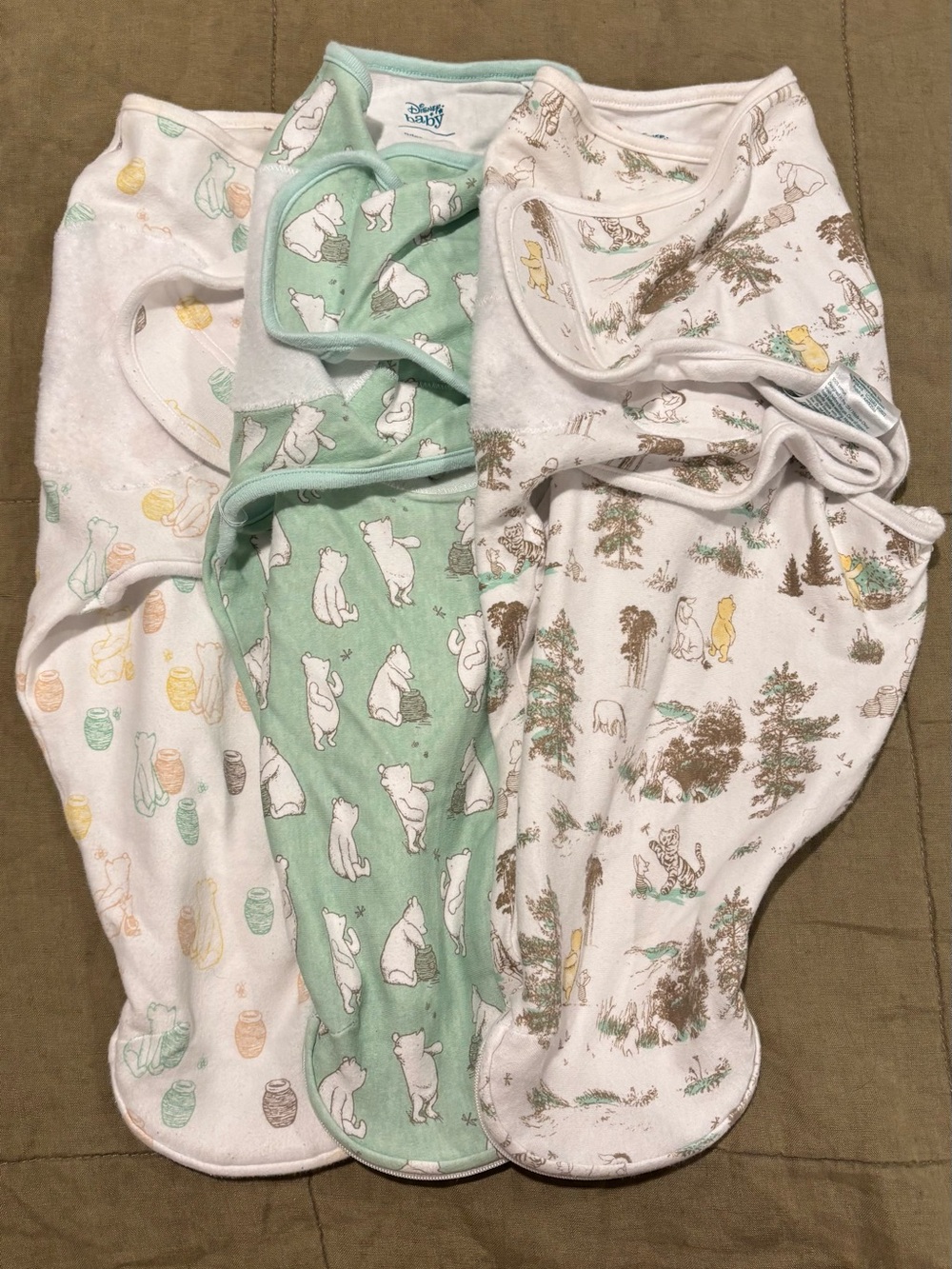 Aden and Anais set of 3 Winnie the Pooh Swaddles 0-3m